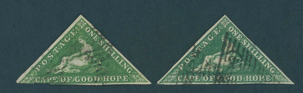 Commonwealth britannique - Cap de Bonne-Espérance 1853 - Commonwealth britannique - gestempelte 1 Sh gelbgrün und dunkelgrün auf weißem Papier Mi.Nr. 4y a und 4y b #1.0