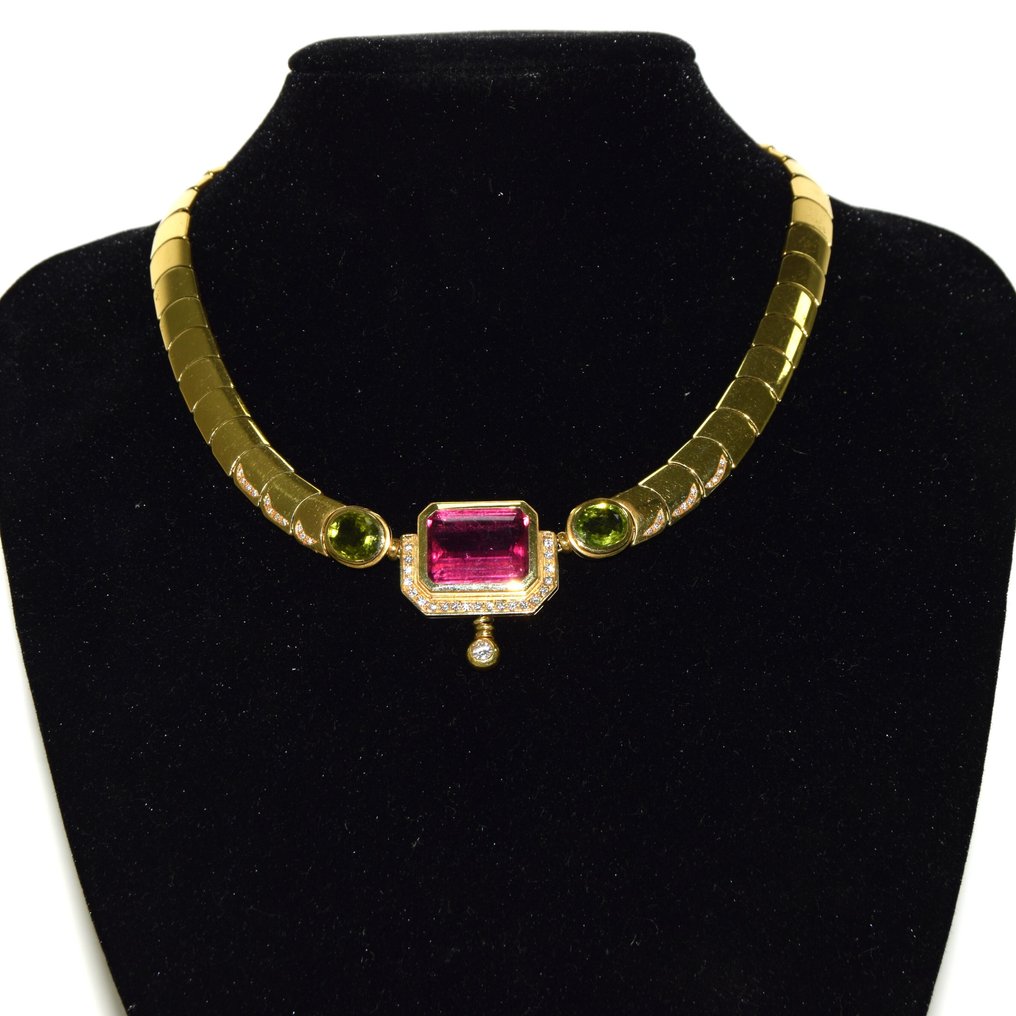 Κολιέ - 18 καράτια Κίτρινο χρυσό -  19.00ct. tw. Τουρμαλίνης - Περίδοτο - Υπογεγραμμένο 'Mancadori' #1.0