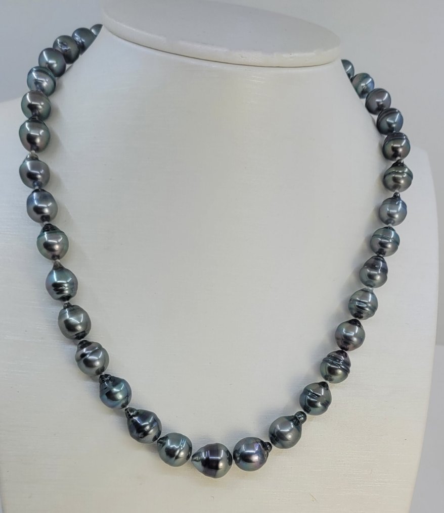 Senza prezzo di riserva - Collana Argento, Perle Tahiti peacock da 8x11mm #1.0