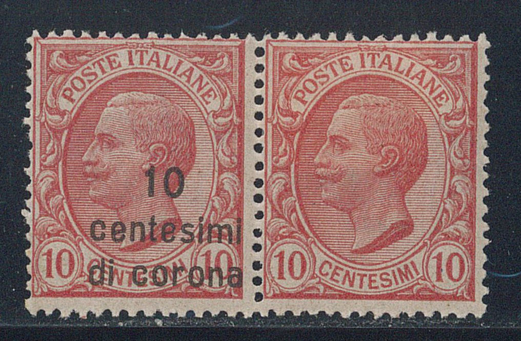 Italie - Dalmatie, Trento & Trieste - 10 c. n. 3aa : paire horizontale, la seconde sans surimpression. #1.0