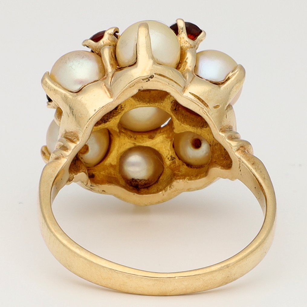 Ring - 14 karat Gulguld Perle - Perle - Granat #3.2
