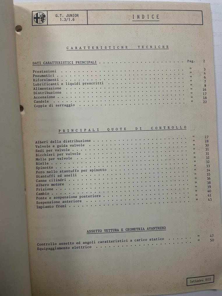 GT JUNIOR 1.3/1.6 Caratteristiche tecniche e principali quote di controllo - 1973 #2.1