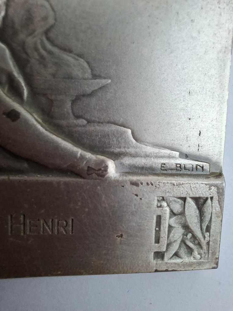 Edouard Pierre Blin - E. Blin - Γλυπτό, Aux Collaborateurs - 5.6 cm - Μέταλλο, Επάργυρο #4.3