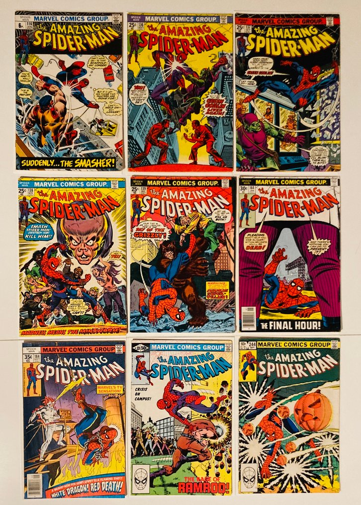 The Amazing Spider-Man #116 #136 #137 #138 #139 #164 #184 #221 #244 - 1st app of Harry Osborn as Green Goblin, Grizzly, White Dragon / 3rd app of Hobgoblin - 9 Comic - First edition - 1974/1983 #1.0