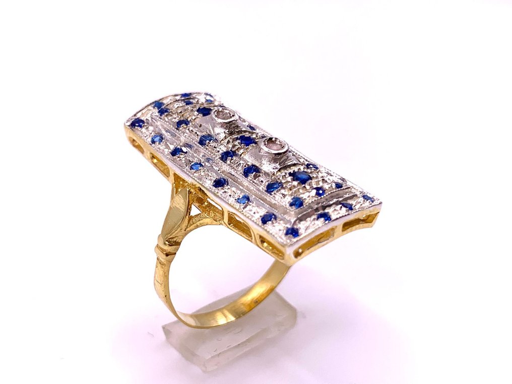 χωρίς τιμή ασφαλείας - Δαχτυλίδι - 9 kt. Κίτρινο χρυσό, Ασημί Ζαφείρι - Διαμάντι - Diamanti #2.1
