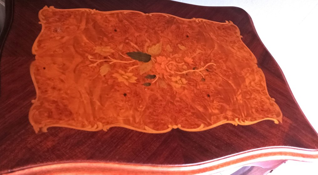 Side table - Oak, cherry, and olive root - Marquetry and bronze #3.2