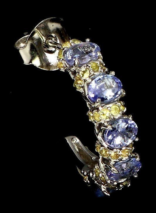 沒有保留價 - 耳環 銀 坦桑石 - 蓝宝石 #1.0