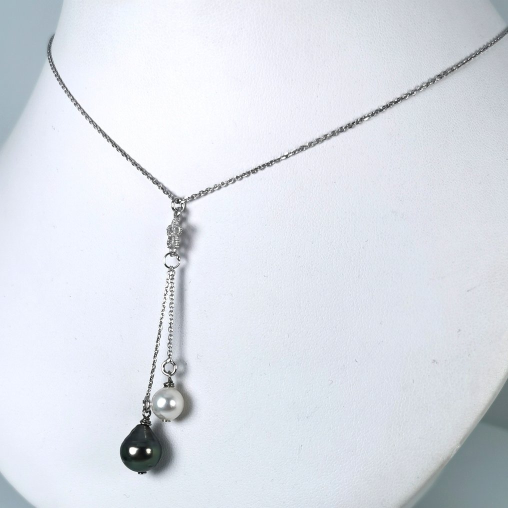 Senza prezzo di riserva - Collana Argento Perla - Perla - Tahiti-Akoya Ø 7,8 - 10mm #2.1