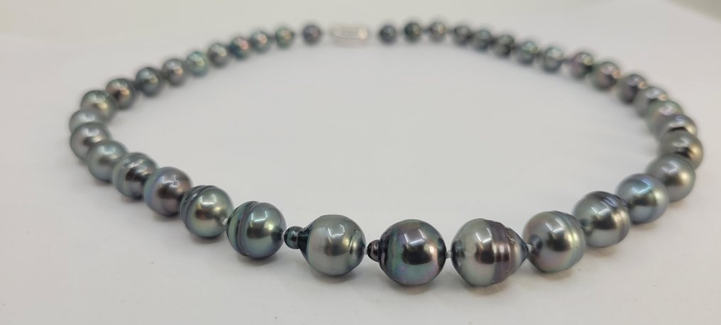 Senza prezzo di riserva - Collana Argento, Perle Tahiti peacock da 8x11mm #3.2