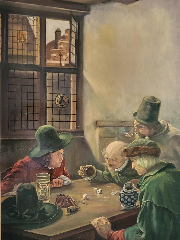 Frits Pieters (1915-2002) - Mannen aan het dobbelen. #1.0