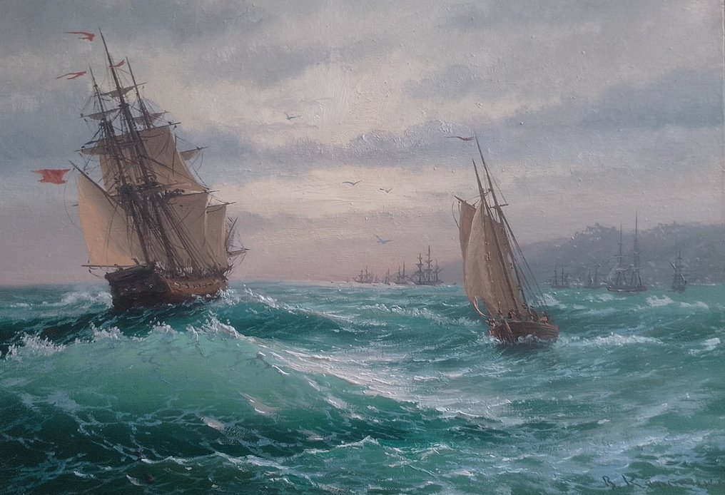 Vitalii Karpenko (1963) - Seascape with sailboats #1.0