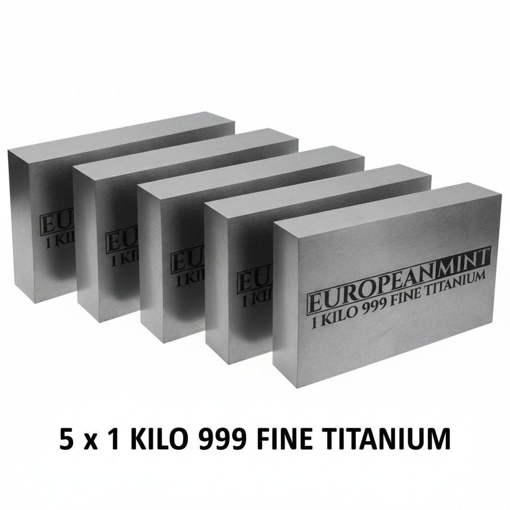 Lot 5 x European Mint - Bar - Titanium - 1 kg 999 Fine Titanium #1.0