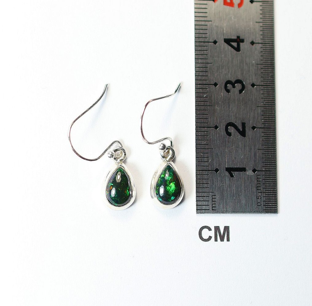 Black Chalama Opal 2 earrings / cabochon / new- 2.44 g - (2) #2.1