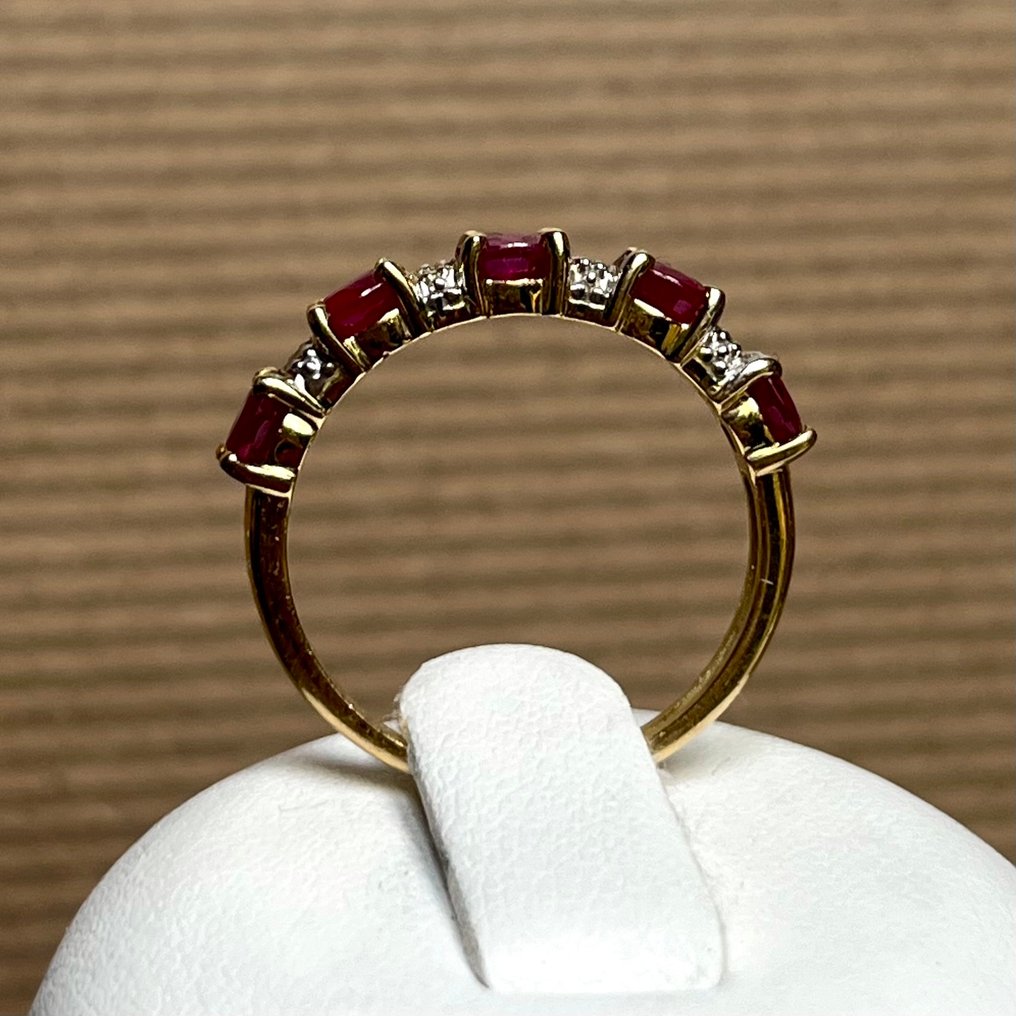No reserve price - Ring - 18 kt. Yellow gold -  1.10ct. tw. Ruby - Diamond - half-rings #3.2