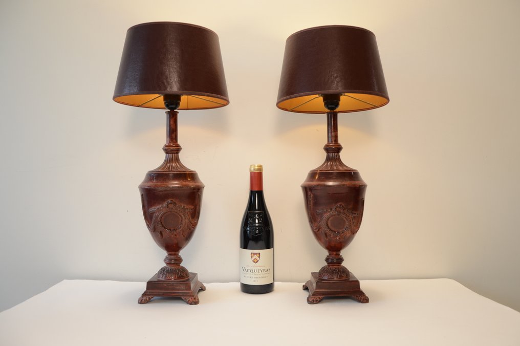 Επιτραπέζιο φωτιστικό (2) - Ζεύγος βαριών επιτραπέζιων λαμπών σε στιλ Αυτοκρατορίας - ψεύτικο δέρμα #1.0