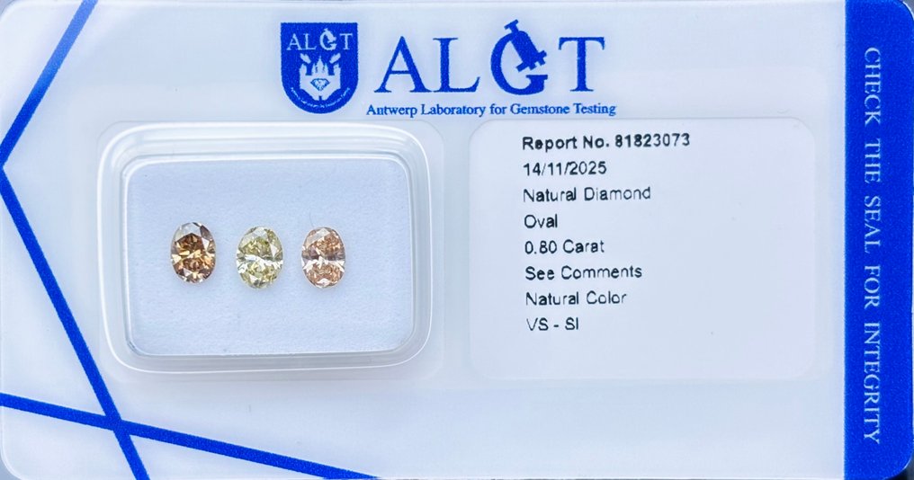 3 pcs Διαμάντι (Φυσικού χρώματος) - 0.80 ct - Οβάλ Ανάμεικτα χρώματα - VS1, SI1 - Antwerp Laboratory for Gemstone Testing (ALGT) #1.0