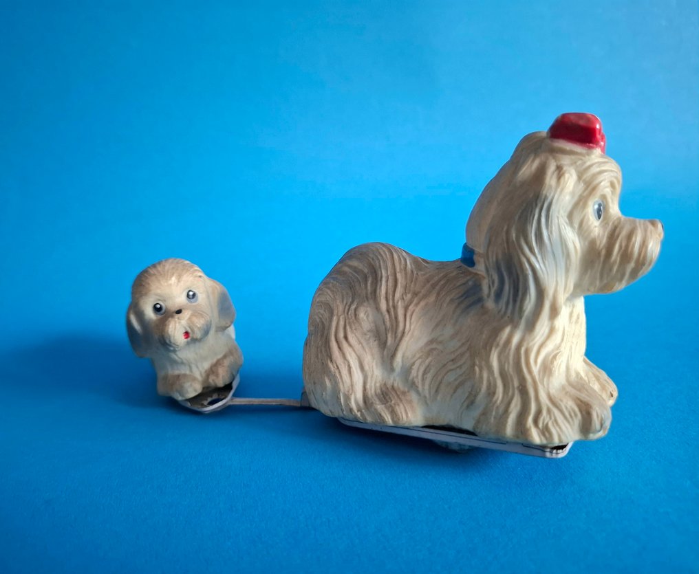 Alps - 小狗 - 贵宾犬配有幼犬 - 发条锡制玩具 - 1960-1969 - 日本 #1.0