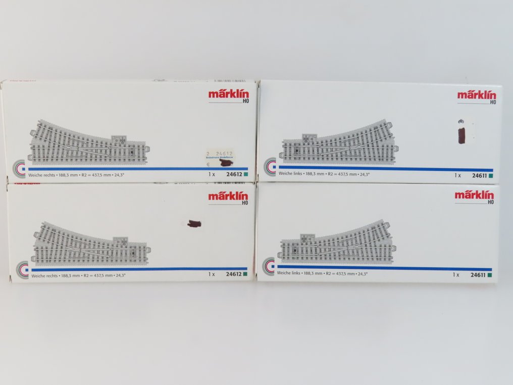 Märklin H0轨 - 24612/24611 - 模型火车车轨 (4) - 四节轨道轨枕,带左/右换向,配有电动驱动,C-轨 #4.3