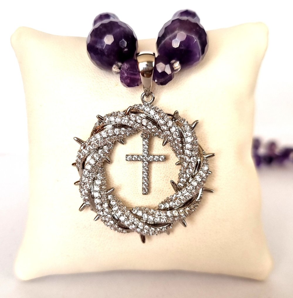 紫水晶 - 激情之环 - 吊坠 - 钻石荆棘冠 - 光明与无限的爱 - 吊墜頸鏈 #4.3