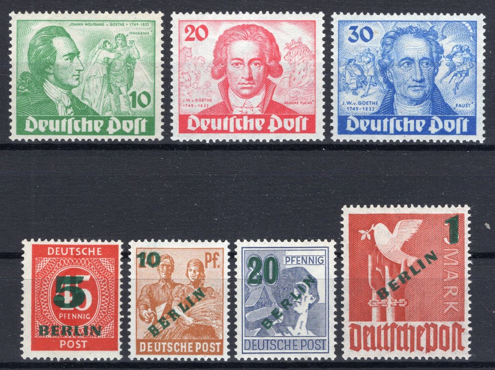 Berlin 1949 - Two editions / Goethe and green prints. - Michel 61/63, 64/67 #1.0