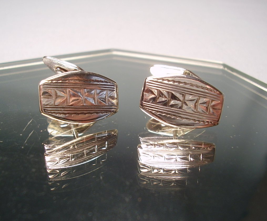 没有保留价 - Handmade - 袖扣 银 - 1920年装饰艺术作品签名 #3.2