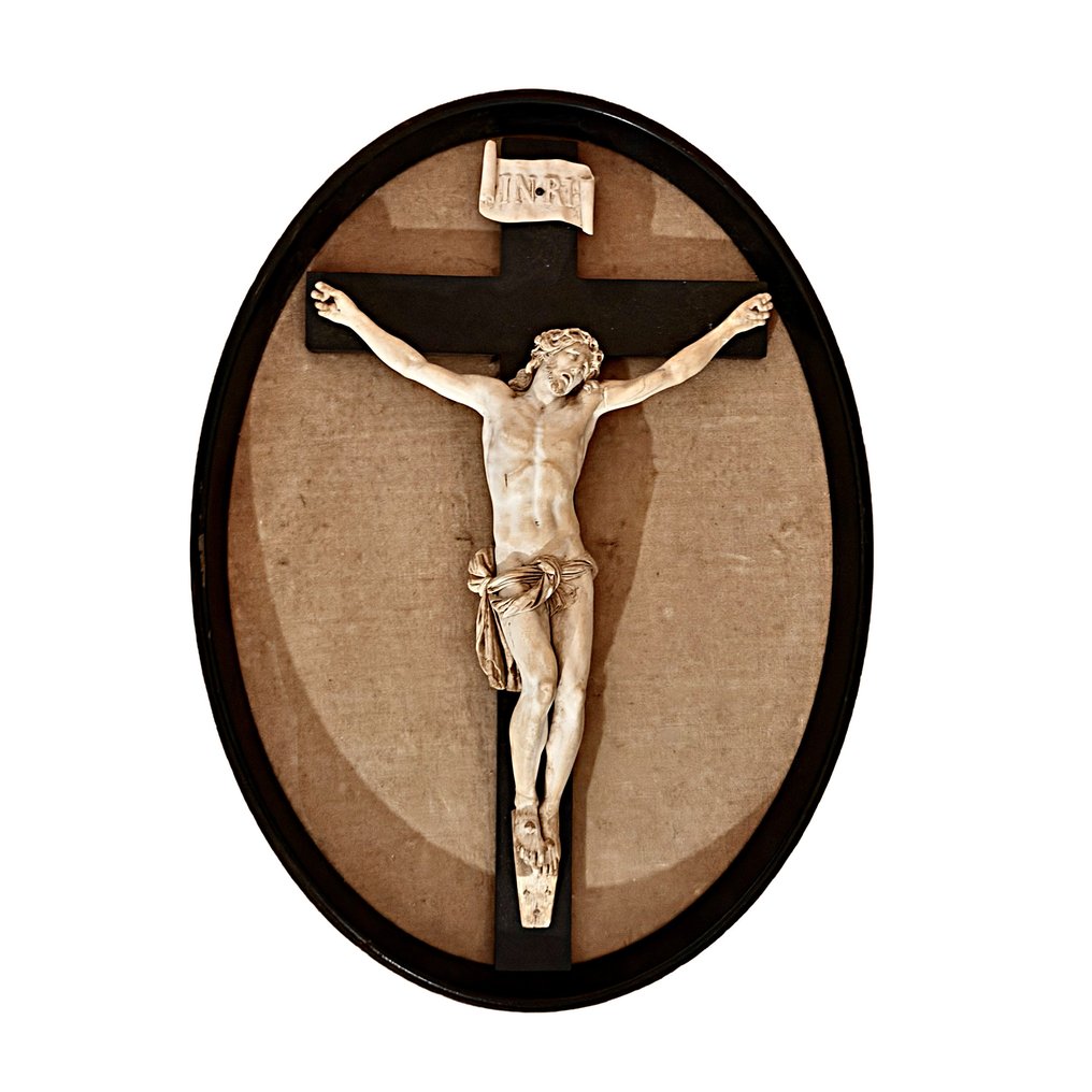 J. Norest - S. Marchi - Statue - Christus am Kreuz - 35 cm - Pimpstein, Tre #1.0