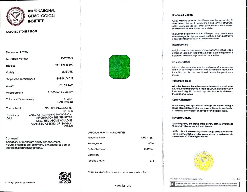 没有保留价 祖母绿  - 1.71 ct - 国际宝石研究院（IGI） #2.1