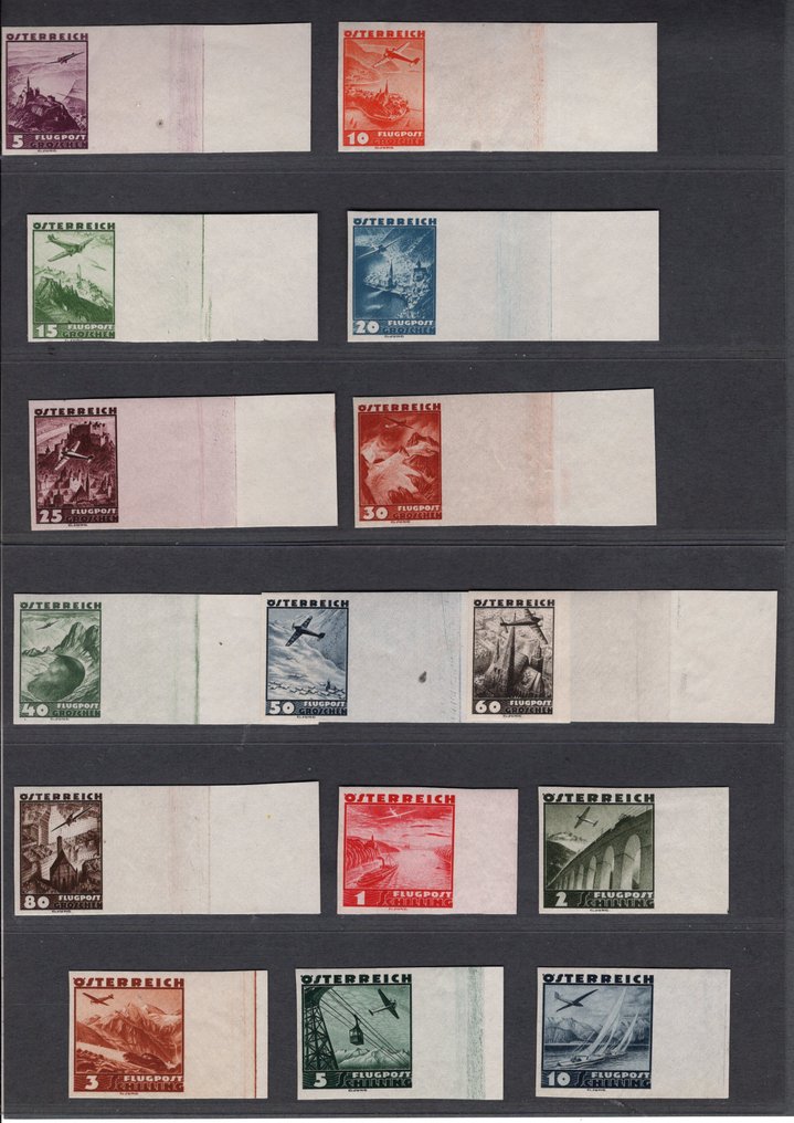 Østerrike  - Østerrike 1935, Airmail 598 - 612 U, uten perforering sett MNH, store marger (R!), utmerket stand! #1.0