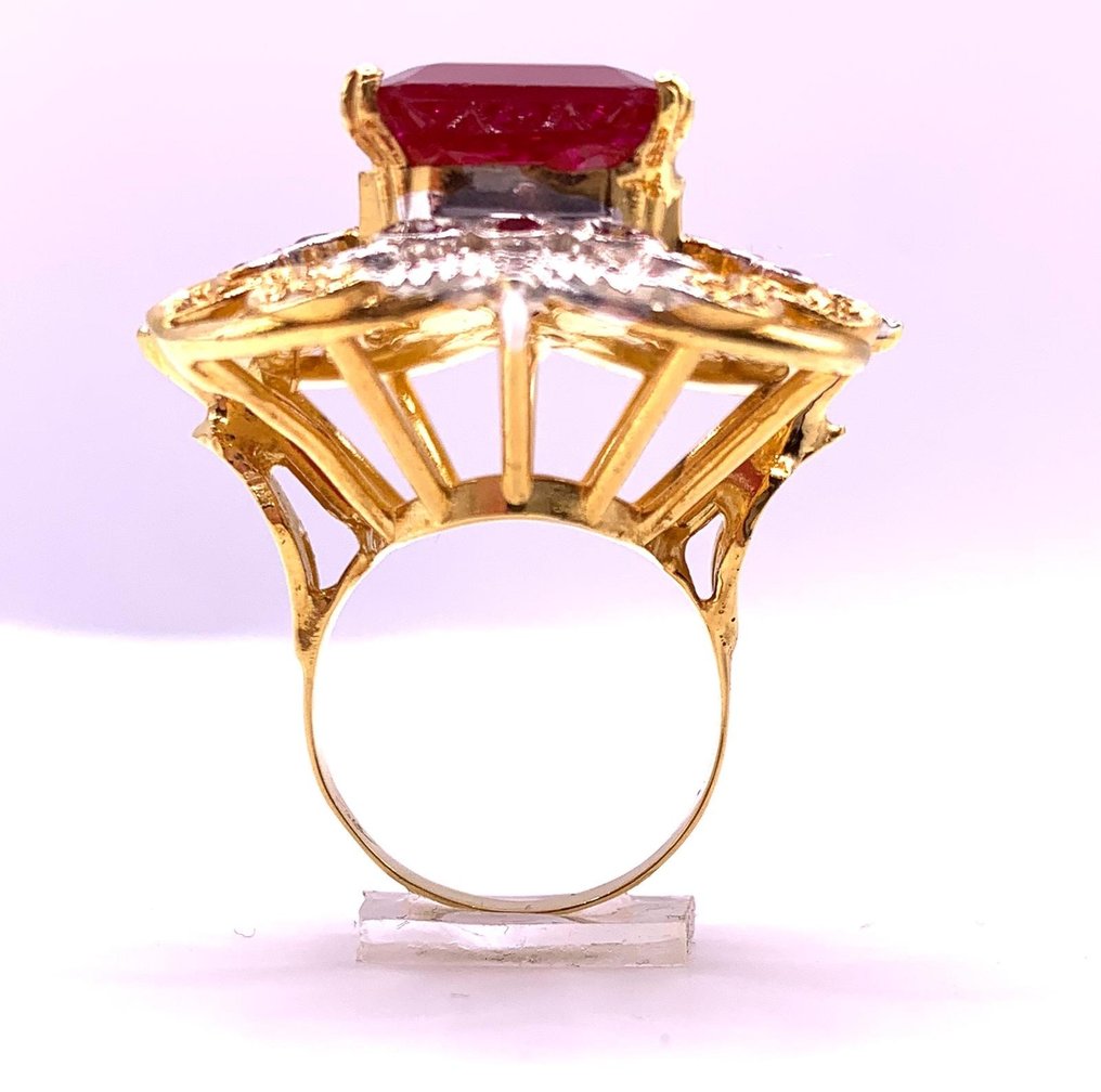 No reserve price - Cocktail ring - 9 kt. Yellow gold, Silver Ruby - Ruby - Diamonds #3.2