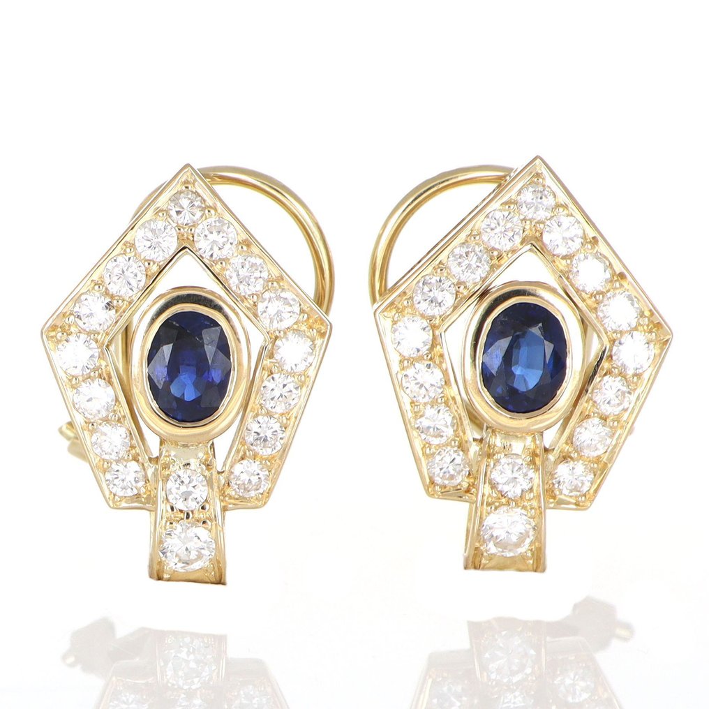 χωρίς τιμή ασφαλείας - Σκουλαρίκια - 18 καράτια Κίτρινο χρυσό Ζαφείρι - Διαμάντι #1.0