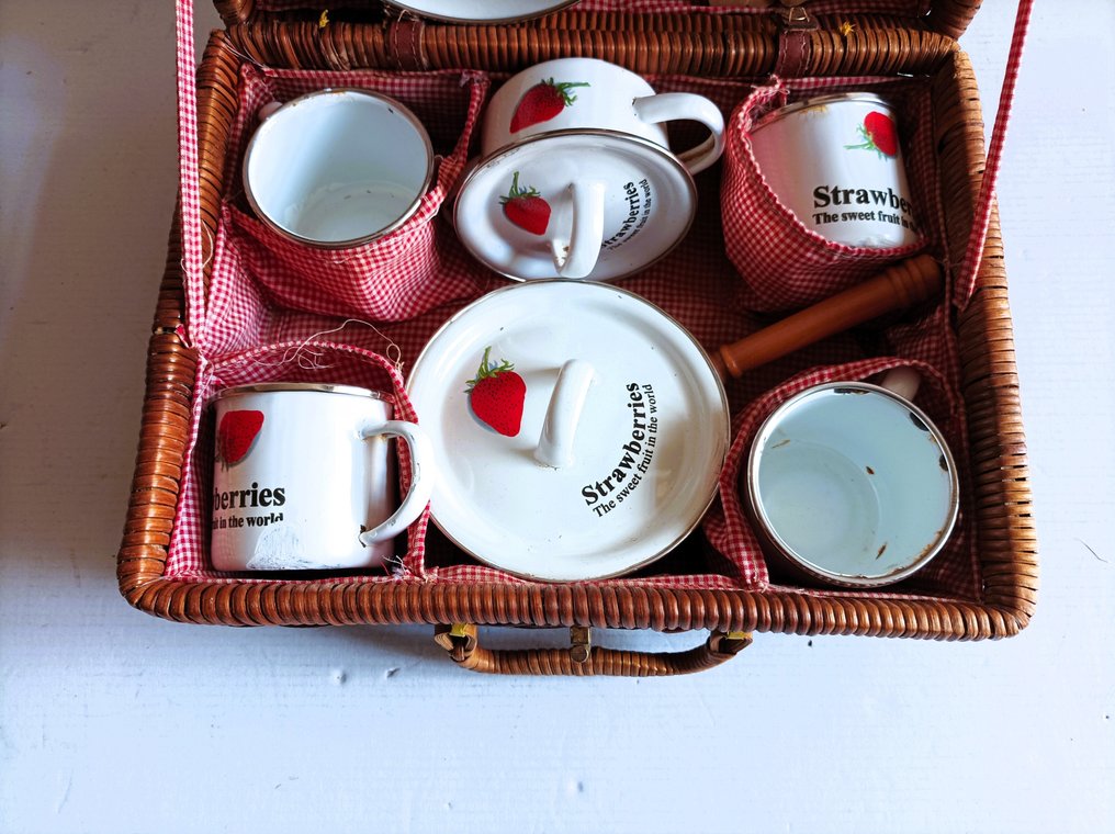 Καλάθι πικνίκ - Φράουλες - κλαδί, πορσελάνη, κεραμική και ξύλο #3.2