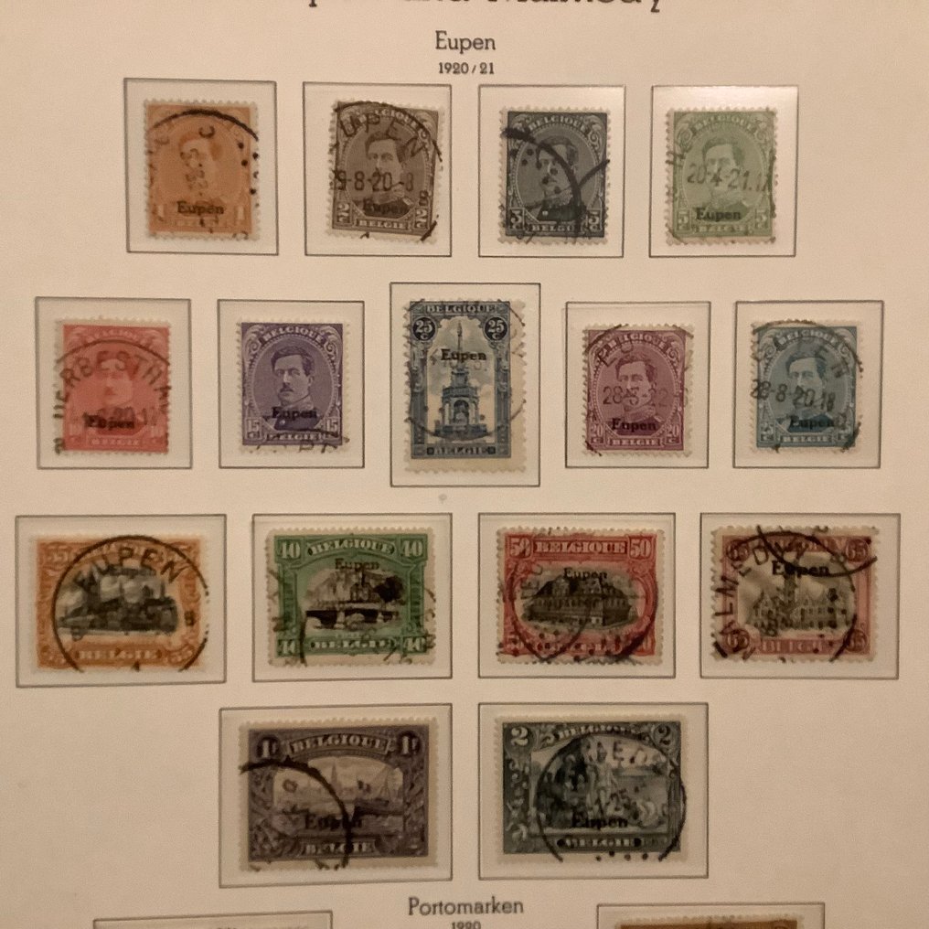 比利时 - 尤本和马尔梅迪 1920 - Eupen：Eupen 和惩罚邮票的完整发行收藏 - Michel 1/17 en P1/5 #2.1