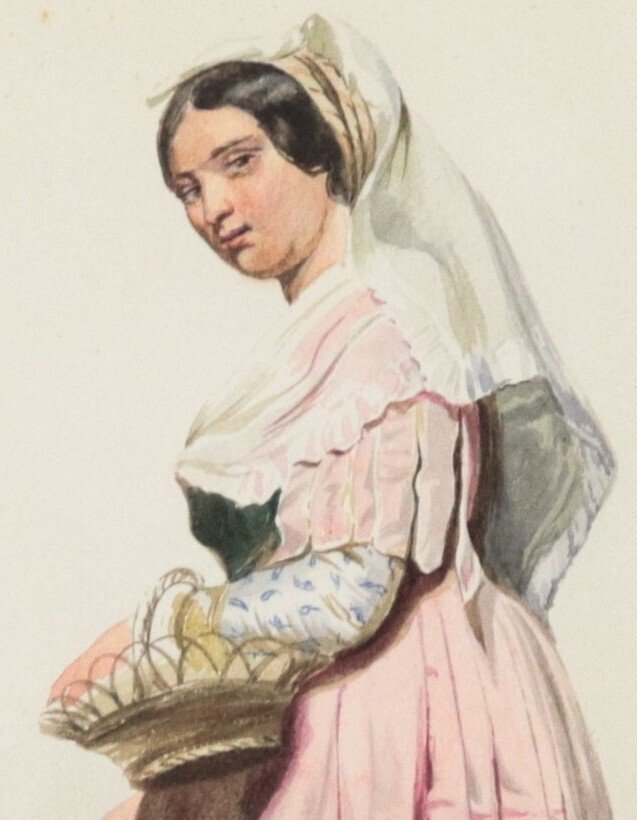 Scuola romana (XIX) - Ciociara in costume con cesto #4.3