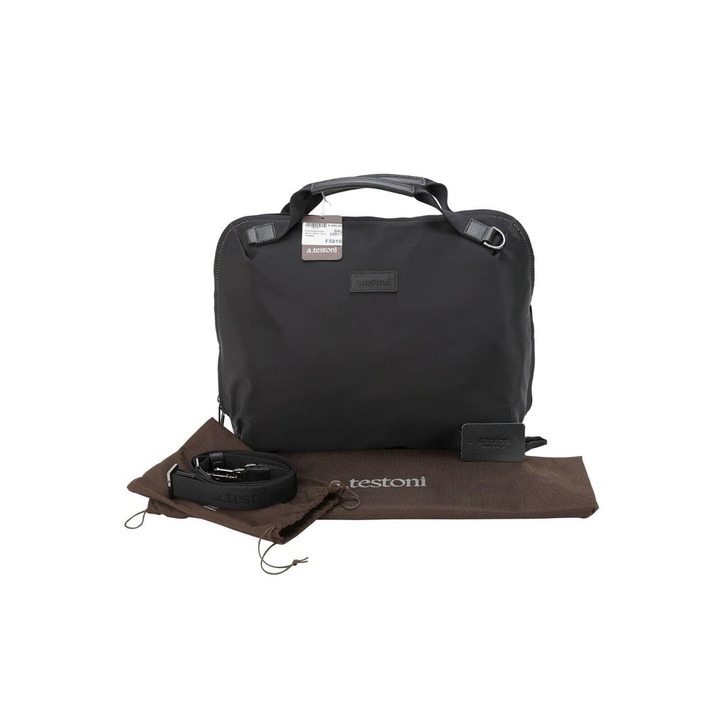 Testoni Bologna RRP 650€ Briefcase Bag Fabric + Karibu Calf Black + Shoulder Strap - Τσάντα #4.3