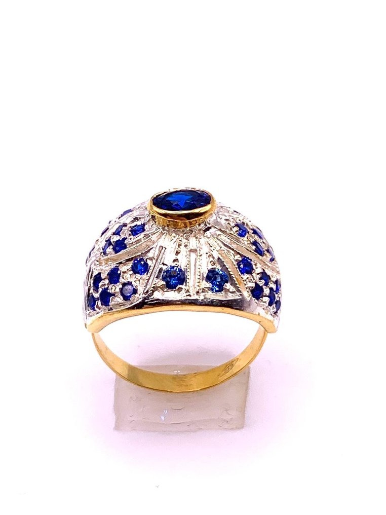 χωρίς τιμή ασφαλείας - Βραδινό δαχτυλίδι - 9 kt. Κίτρινο χρυσό, Ασημί Ζαφείρι - Ζαφείρι #1.0