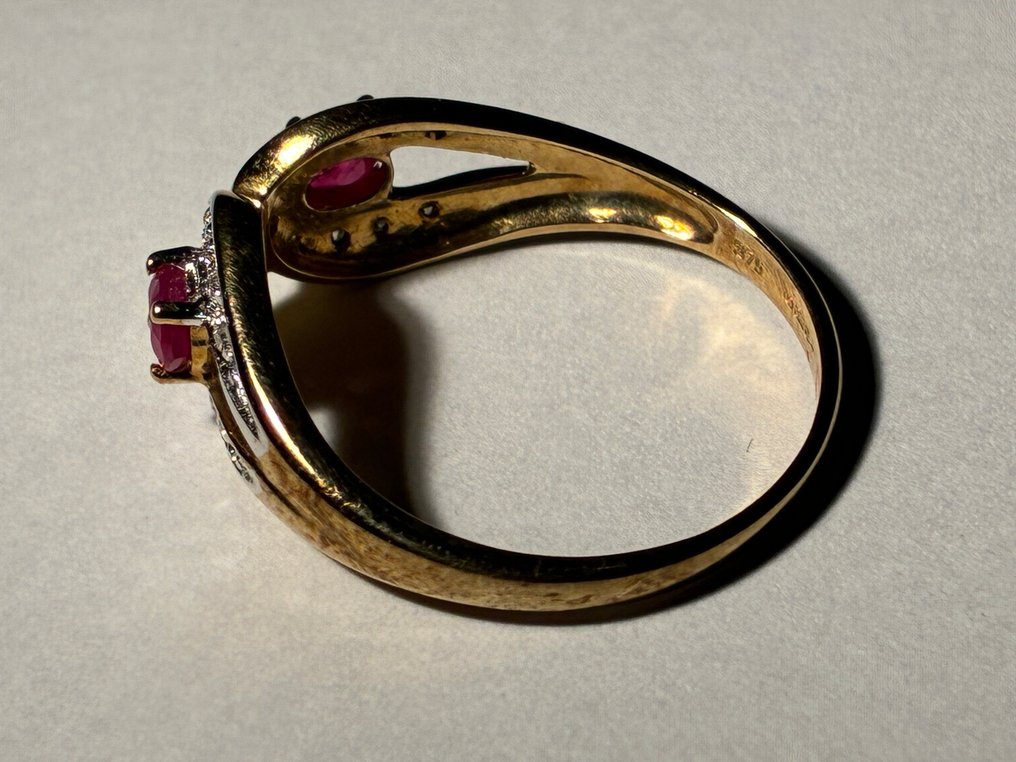 Ring - 9 kt. Rose gold -  0.55ct. tw. Ruby - Diamond - Cat Eyes Ring #2.1