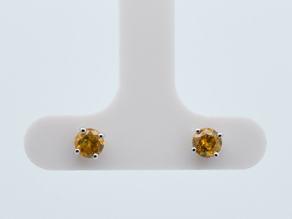 Nincs minimálár - Drop fülbevaló - 14 kt. Fehér arany -  0.53ct. tw. Gyémánt (Színkezelt) #1.0