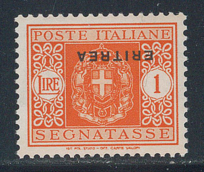 Italian Eritrea  - Segnatasse, 1 liira oranssi käännetyllä päällystämisellä n. 34a. (cert. R. Diena). #1.0