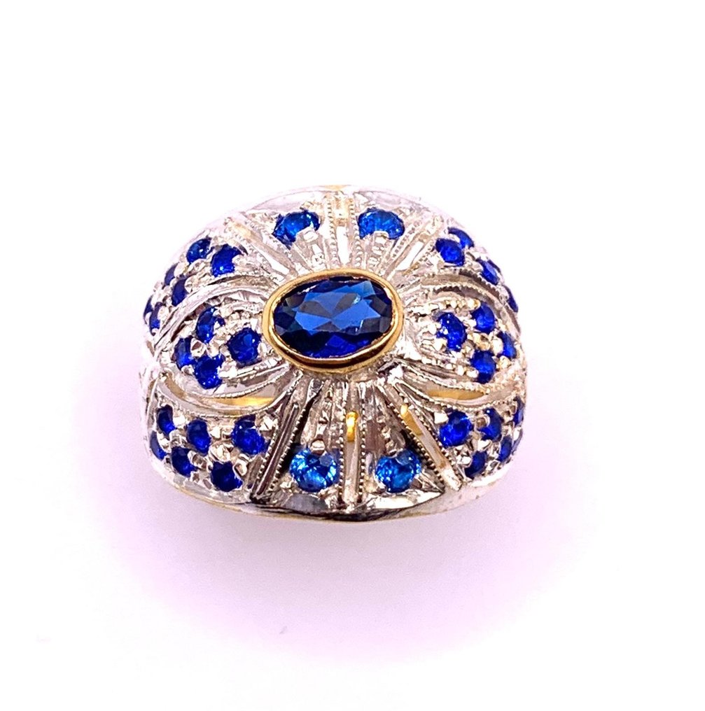 χωρίς τιμή ασφαλείας - Βραδινό δαχτυλίδι - 9 kt. Κίτρινο χρυσό, Ασημί Ζαφείρι - Ζαφείρι #3.2