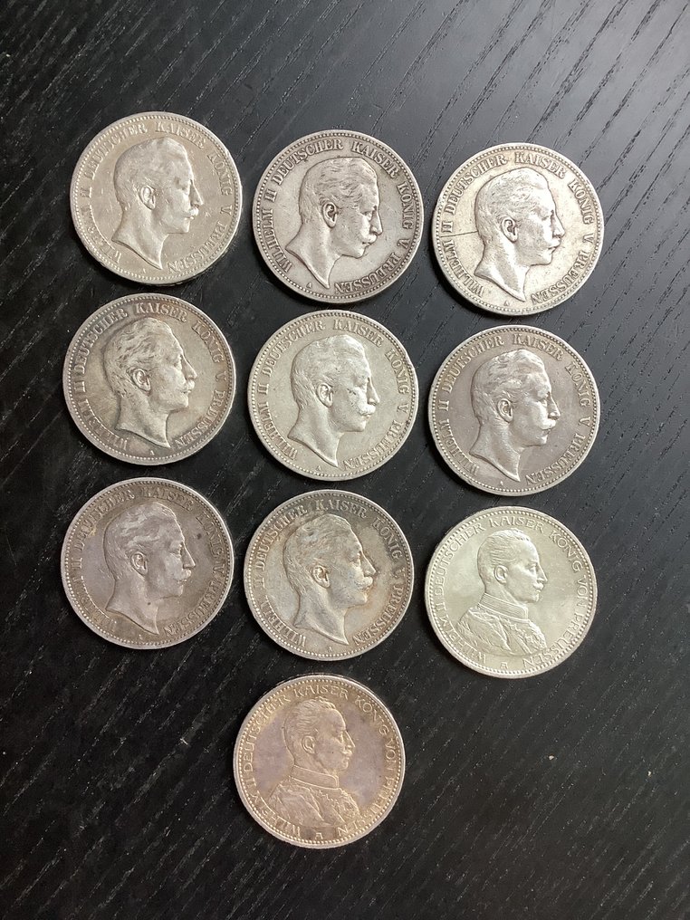 德意志帝國 Wilhelm II. 5 Mark 10x 1895/1914 Prussia (沒有保留價) #1.0