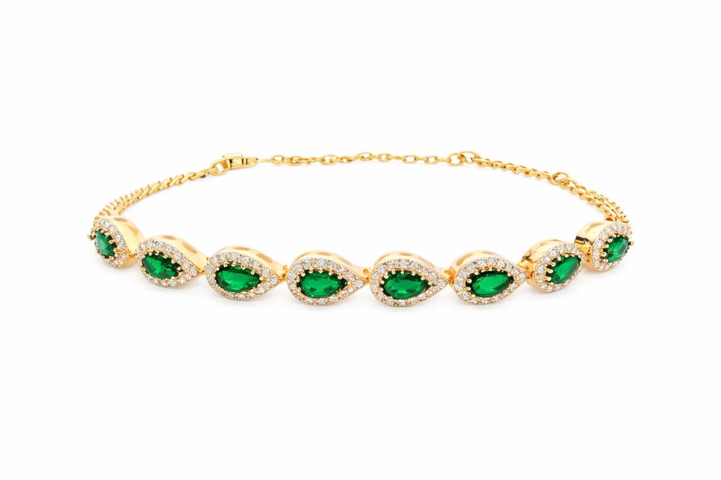Ingen mindstepris - Armbånd Sølv, Forgyldt, Oro 18 kt. Smaragd - Safir - 8,20 karat. #1.0