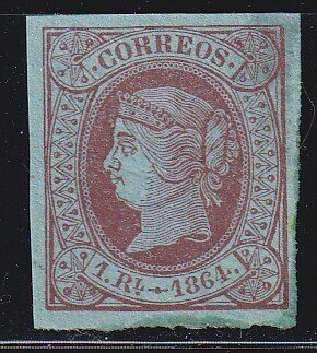 Spagna 1864 - Isabel II - 1 Real castano chiaro su verde - Edifil 67a #1.0