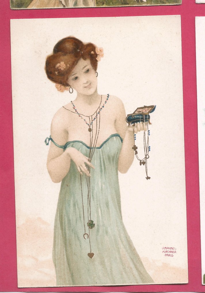 拉斐尔·基尔希纳 - 新艺术运动：(4件作品) E.23.《带有幸运符的女孩》#3。 - 明信片 - 1902-1902 #4.3
