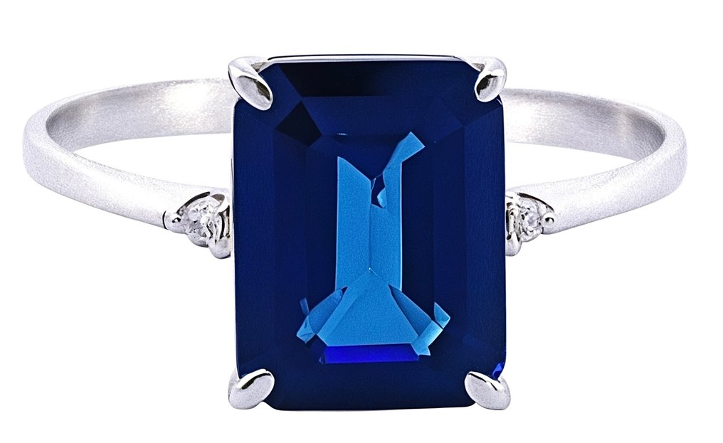 χωρίς τιμή ασφαλείας - Δαχτυλίδι - 18 καράτια Λευκός χρυσός Ζαφείρι - Διαμάντι #1.0