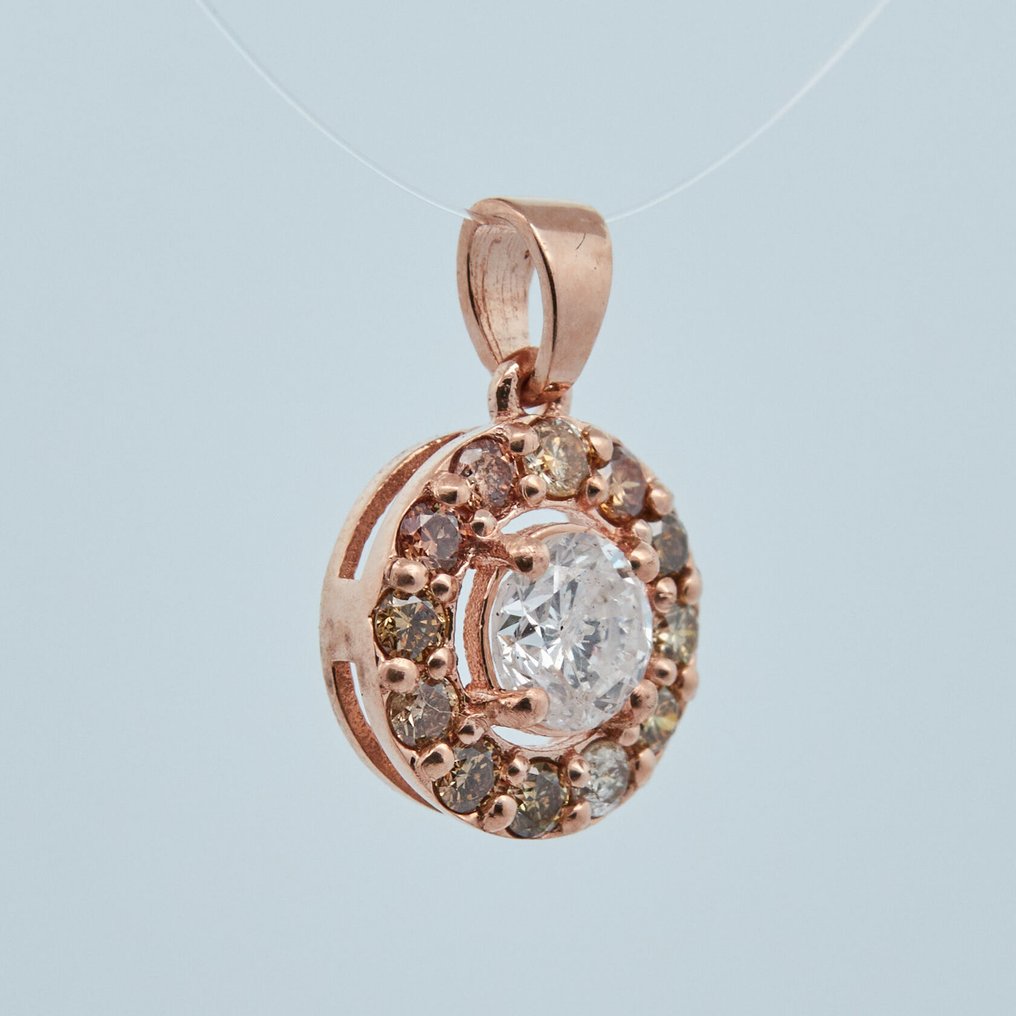 没有保留价 - 吊坠 - 14K包金 玫瑰金 -  0.75ct. tw. 钻石 (天然色彩的) #1.0