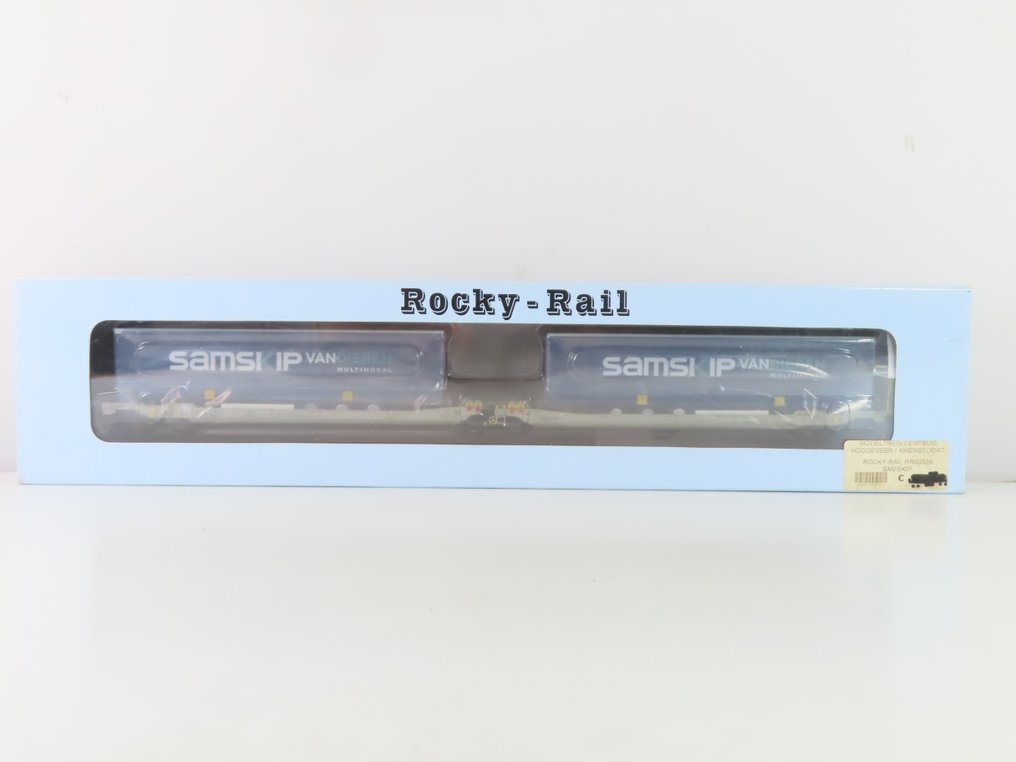 Rocky-rail H0 - RR30326 - Modelltog godsvogn (1) - 6-akslet containerdregvogn med last og påtrykk «SAMSKIP» - Privaat, AAE (CH) #4.3