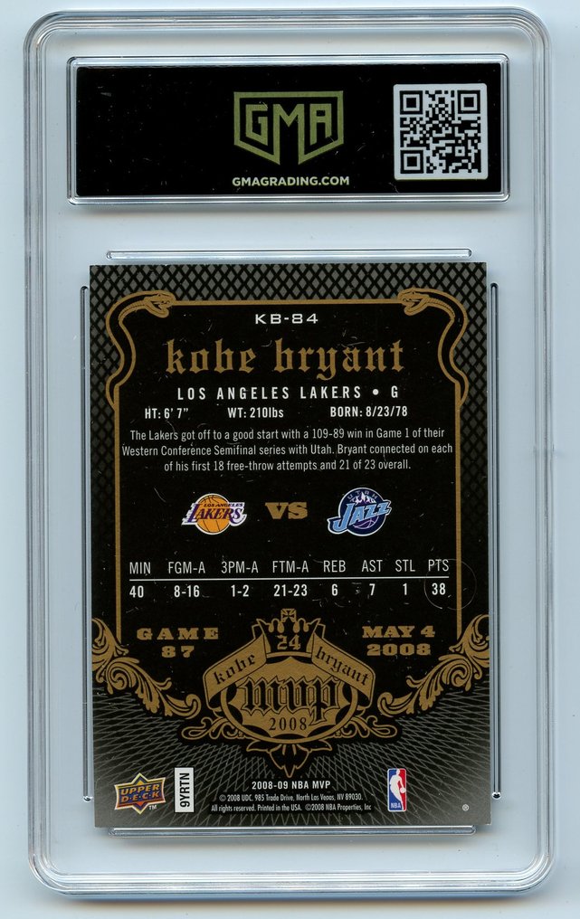 Upper Deck Lot - 2008 MVP GMA 8.5 & 1999 SP Authentic GMA 9 Kobe Bryant - 2 Card - Mint (M) #3.2