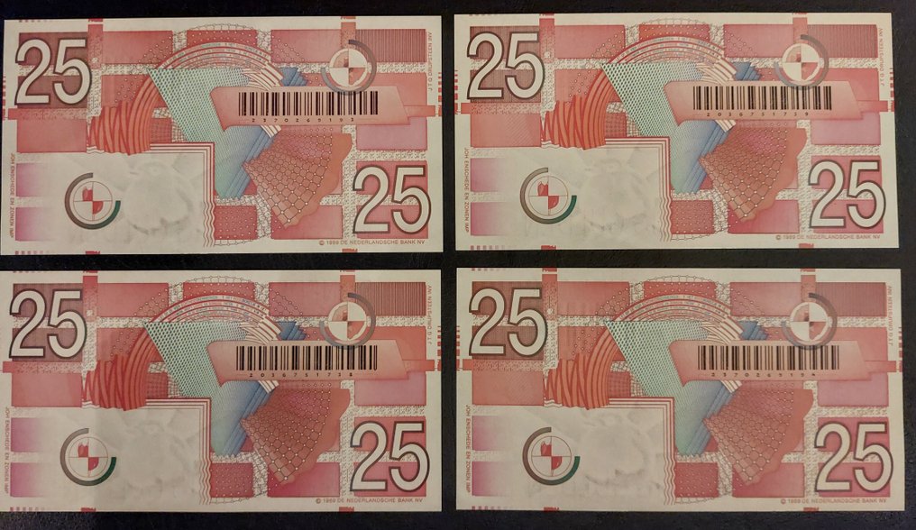 Netherlands. - 4 x 25 Gulden 1989 - Pick 100 (No reserve price) #1.0