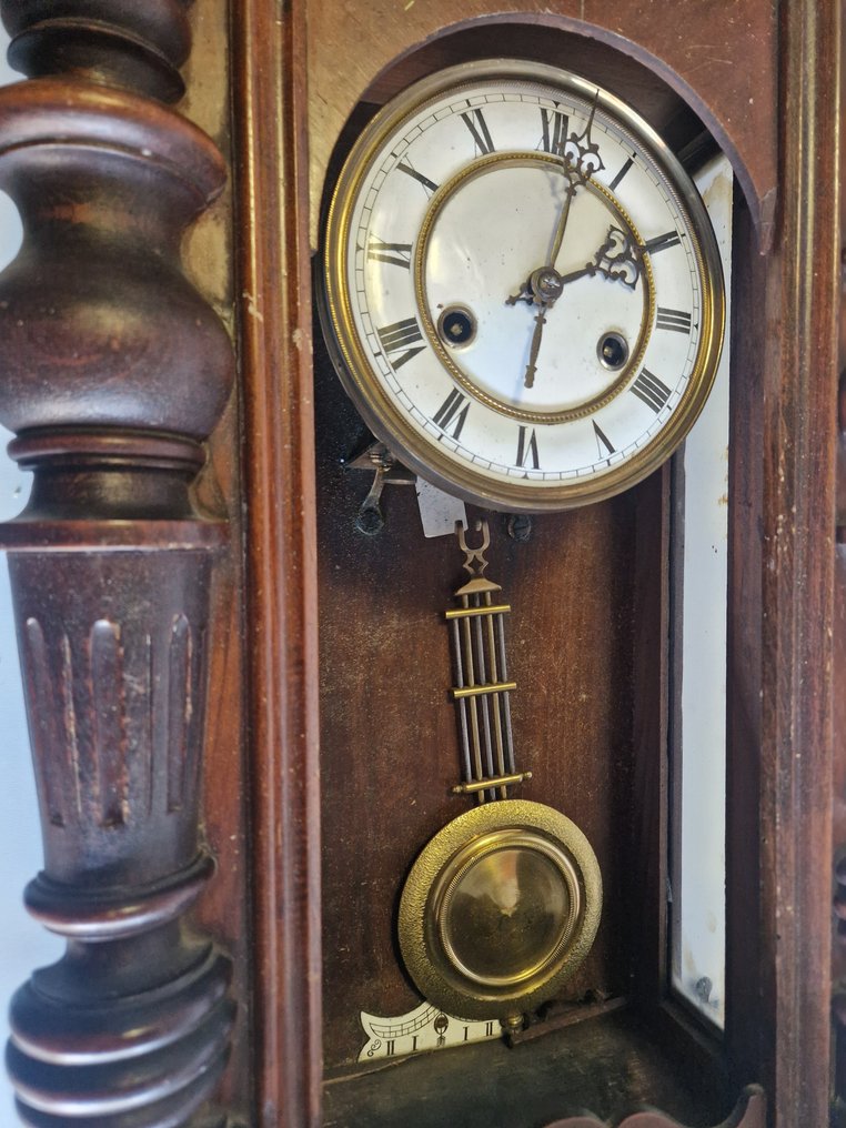 Zegar ścienny -   Drewno, Brązowy, Mosiądz - 1900-2000 - Zegar ścienny #2.1