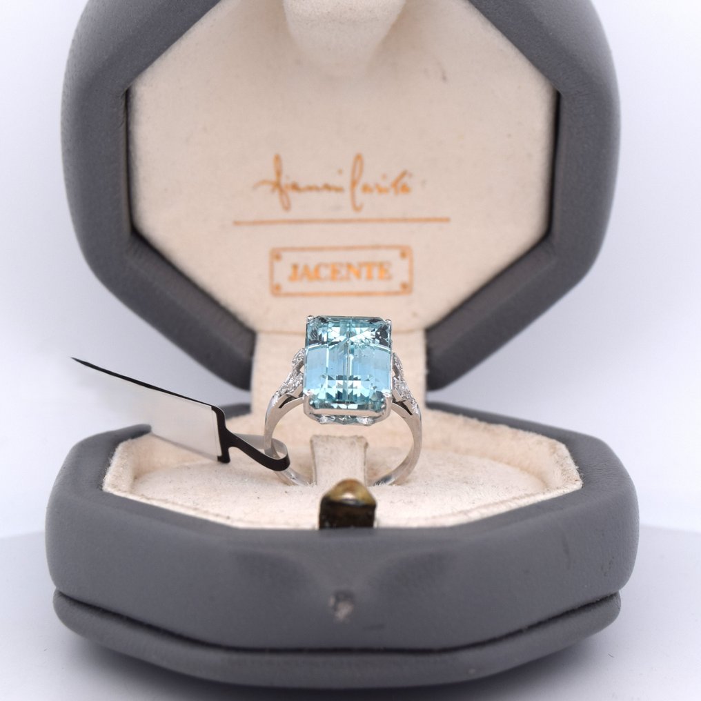 戒指 白金 -  7.20ct. tw. 海蓝宝石 - 钻石 - DECO' #1.0